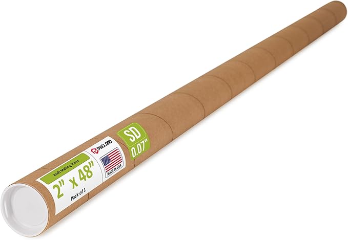 Paclord 2" x 48" Reinforced Kraft Paper Mailing Tube, Pack of 1 Tube with 2 Caps – Secure USPS Approved Poster Tube – Cardboard Tube for Shipping and Storing of Posters, Prints, Artwork, or Documents