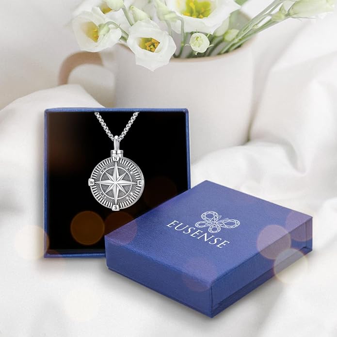 Compass Necklace for Women Men 925 Sterling Silver Pendant Urn Necklaces for Ashes Picture Locket Necklace Anchor Necklace Viking Necklace Crystals CZ Moonstone Abalone Shell Turquoise Compass Jewelry