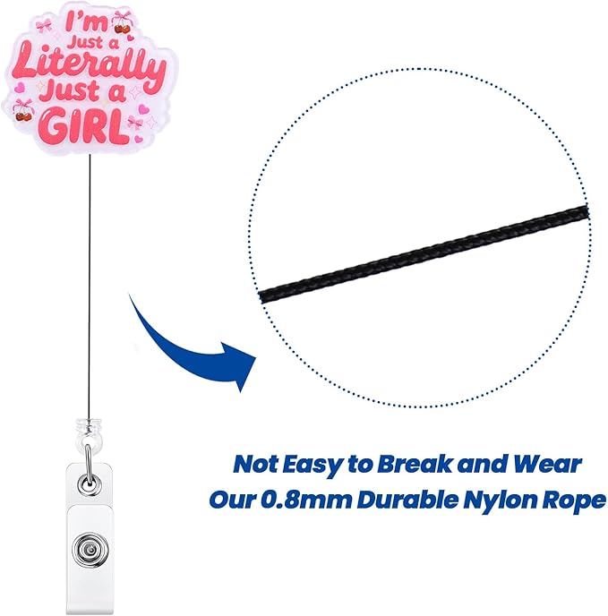 I’m Literally Just a Girl Funny Badge Reel | Cute Bow Retractable ID Card Badge Holder | Work Badge Clip for RN LPN CNA MA ER Night Shift Nurse Nursing Student Doctor | Nurse Gifts | Alligator Clip
