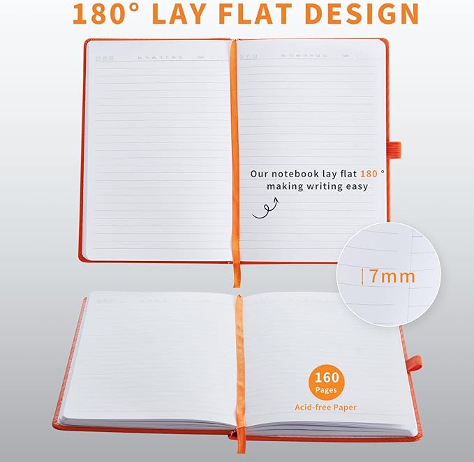 Heture Hardcover Notebooks, A5 Lined Journals Notebook for Writing 160 Pages, 8.2 x 5.5 inch, Classic Ruled Notebooks for College/Work/Travel (Orange, 1 Pack)