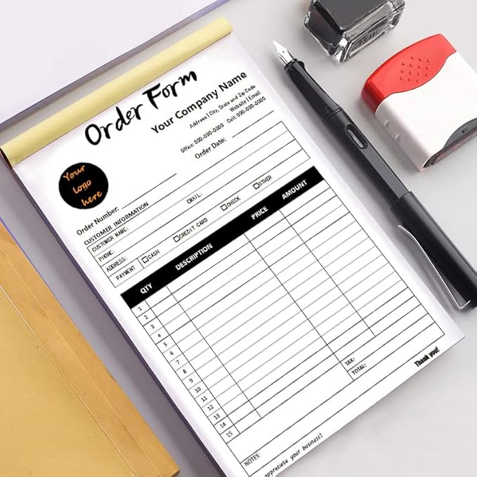 Personalized Invoice Book Custom 2 Part/3 Part Receipt Book Quote Estimate Order Forms Carbonless Form with Your Company Name Logo Address,2-10 Books (Style 9)