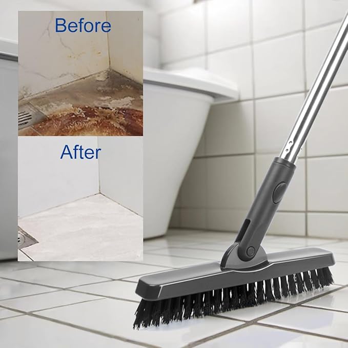 CELOX Grout Brush with Long Handle, Tile Grout Cleaner Brush for Tile Floors, for Shower Tile, for Cleaning Grout, Gray