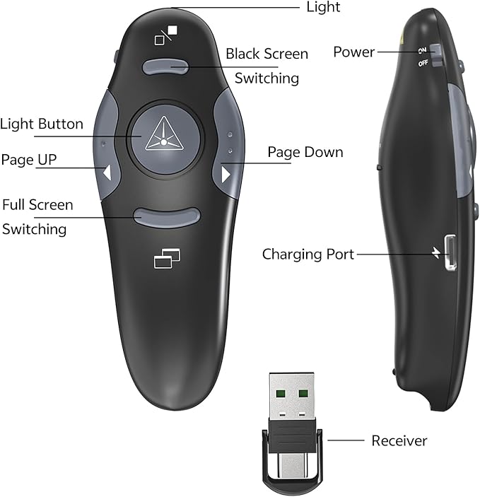 [2 Units] Presentation Clicker with 2 Cases Storage: PowerPoint Wireless Presenter Remote: USB Type C Rechargeable Red Laser Pointer Clickers Computer Project Mac PPT Slideshow Google Slide Advancer