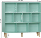LEYAOYAO 10 Cube Bookshelf,3 Tier Modern Wide Bookcase with Legs,Mid-Century Wood Bookshelves Storage,Mint-Green Large Book Case,Freestanding Organizer Display Shelf for Bedroom,Living Room,Office