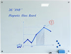 JYYPWB Magnetic Glass Whiteboard with Eraser 48" x 36" Frameless Tempered Glass Dry Erase Board with Marker Tray for Office, Wall Mounted Writing Board (White)