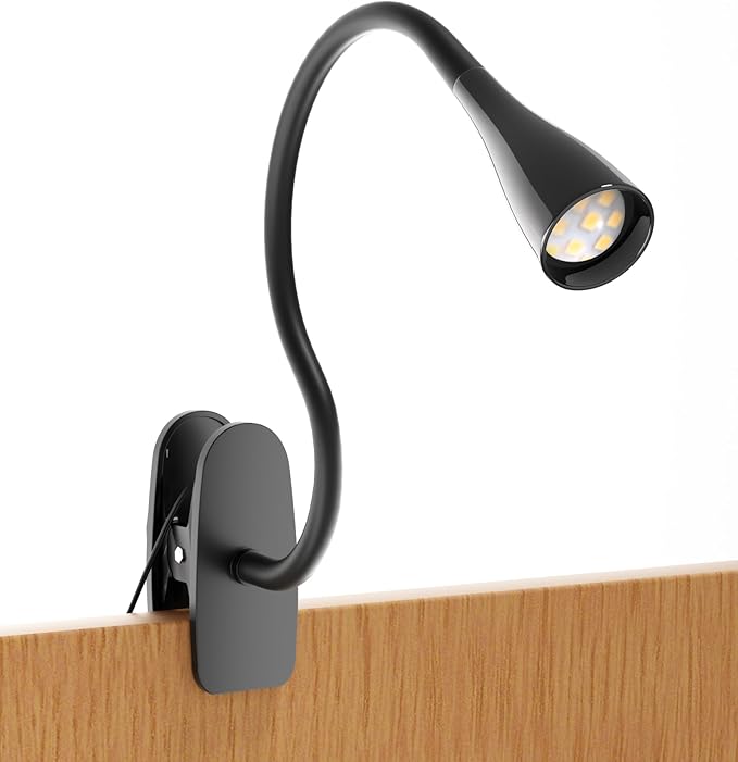 TOPMB Book Light for Reading in Bed, Eye-Caring LED Reading Light, 360° Flexible Clip on headboard lamp, 5W 3000k Desk Lamp with Clamp for Bedroom, Office, Painting, Workbench and Sewing, Black