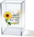 Vgrti Rise Above The Storm and You Will find The Sunshine Acrylic Cosmetic Pencil Pen Holder Cup, Positive Sunflower Desk Organizer Accessories for Home Office Decor, Motivational Gifts for Women Girl