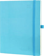 POPRUN Planner 2025-2026 (Large - 8.5'' x 10.5'') Academic Weekly Calendar (July 2025 - June 2026) with Hourly Time Slots, Monthly Tabs, 100GSM Thick Papers, Leather Soft Cover - Blue Green