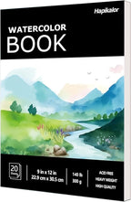 Watercolor Paper Pad, 9"x12" Water Color Paper, 140lb/300gsm Artist Painting Drawing Paper Book, Art Supplies for Adults Kids, Watercolors, Watercolor Paint Set, Sketchbook, Journal, Black