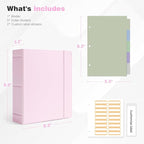 Ospelelf Leather Mini Binder Vintage Hardcover 2 Inch Rings, Professional Small 3 Ring Binders Organizer Suitable for 5.5" x 8.5" Documents, Binder Dividers with Tabs, Pink