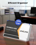 Uniclife 4 Pack Acrylic Business Card Holder for Desk, 3.5" x 1.9" x 2", Clear Horizontal Business Card Display Stand, Desktop Business Card Organizer for Office, Index Card Holder, 50 Card Capacity