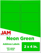 JAM PAPER Shipping Address Labels - Standard Mailing - 2 x 4 - Neon Fluorescent Green - 120/Pack