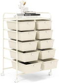 GOFLAME 10-Drawer Rolling Storage Cart, Art Craft Storage Organizer on Wheels, Multipurpose Movable Utility Cart for School, Office and Home, Ivory