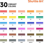 Shuttle Art 30 Colors Dual Tip Art Markers Permanent Marker Pens Highlighters Perfect for Illustration Adult Coloring Sketching and Card Making