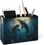 Famame Couple Dolphins Underwater Pencil Holder for Desk, Leather Desktop Container Pen Cup Storage Study Table Pen Organizer Makeup Brush Holder for Classroom Office Home