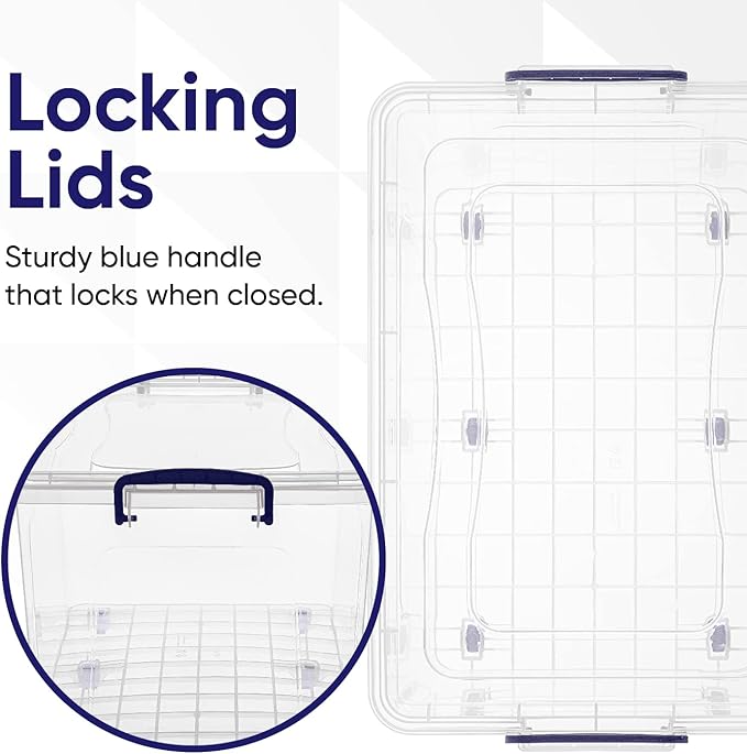 Superio Storage Bins with Lids, Clear Plastic Containers for Organizing, Stackable Totes, BPA Free, Odor Free, Organizer Boxes for Home, and Dorm (2 Pack, 44 Quart)