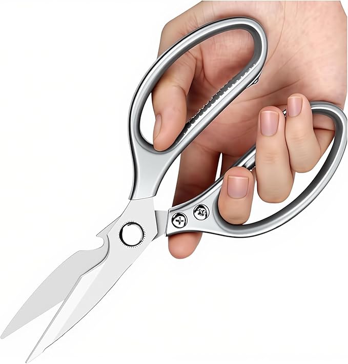 Kitchen Scissors All purpose, Have duty Stainless Steel Cooking Shears for Cutting Meat,Chicken, Poultry, Fish, Herbs, Seafood Scissors with Comfort Grip siver