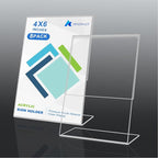 DESONAUT 8Pack Slanted Back Acrylic Sign Holder 4 x 6Inches，Clear Plastic Sign Holder Paper Photo Display，Menu Table Top Desktop Stand，Clear Picture Frame，Flyer Holder(Vertical)