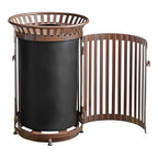 Zedfire 45 Gallon Brown Waste Bin with Flat Lid & Door, Outdoor Heavy-Duty Commercial Trash Can Steel Slatted, Round Recycle Container, Durable Garbage Can for Parks, Municipalities, Parking, Schools