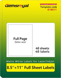 Gemsroyal 8.5"×11" Full Sheet Shipping Labels Printable,8.5×11 inch White Matte Address Label Stickers for Laser/Inkjet Printer,Full Page Large Mailing Sticker Paper, 40 Blank Labels in Total