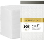 Alilmein 4×8" Inch Bubble Mailers 100 Pack Small Bubble Mailers Waterproof Padded Envelopes Self Seal Adhesive Shipping Bags for Mailing Cards Jewelry Makeup and Small Business Packaging