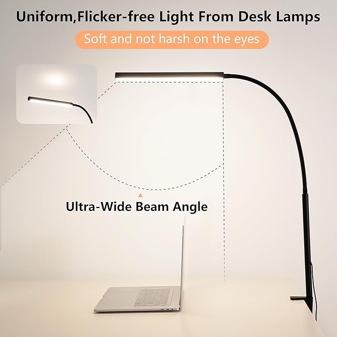 FAPEMIH LED Desk Lamp for Office Home, Adjustable Flexible Eye-Caring Desk Light with,5 Modes 10 Brightness Adjustment, USB Adapter Desk Lamp with Clamp-LK-B