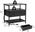 Edbuosy 27 Inch Wide Night Stand with Charging Station, Wood Nightstand with Open Shelf, Large Drawer Bedside Table for Living Room/Bedroom/Office (Black)