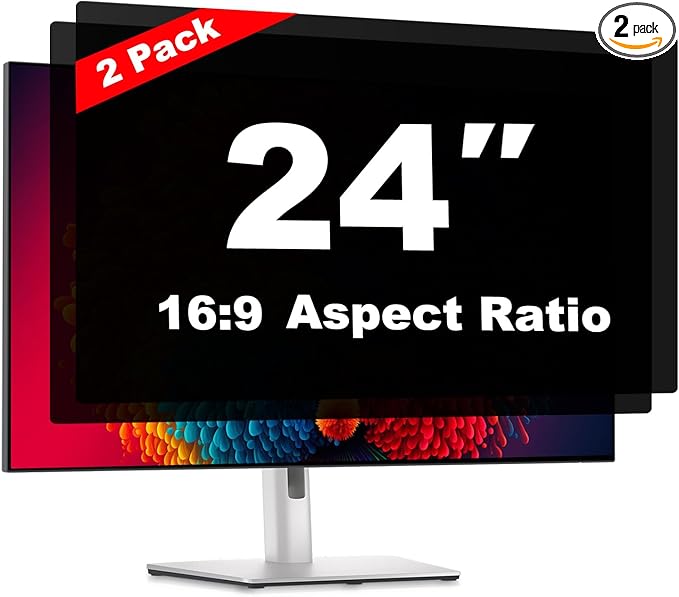 Pozlle 24 Inch Computer Privacy Screen Shield [2 Pack] for 16:9 Widescreen Desktop Monitor - Anti-Glare Blue Light Privacy Filter and Anti Spy Privacy Screen Protector Film