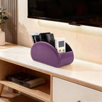 Remote Control Holders Organizer Box with 5 Compartment PU Leather Multi-functional Office Desk Storage Caddy Store Tv Remote for Media Player,Brush,Pencil,Glassees&Office Supplies (Dark Purple)