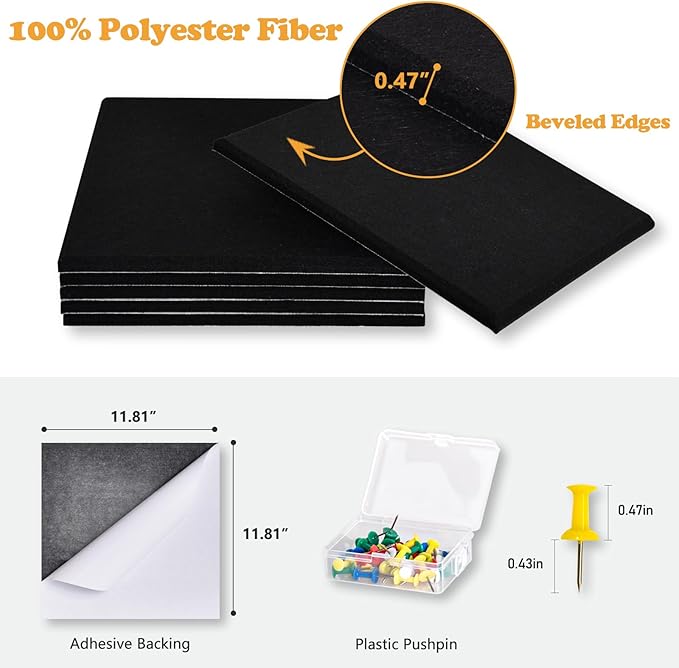 Thick Cork Board Tiles for Wall with Push Pins, Removable 36"x24"x0.47" Bulletin Board Sets, Self-Adhesive Pin Board | Magrowill 6 Packs Felt Panels for Office Home Classroom Dorm