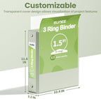 SUNEE 3 Ring Binder 1.5 Inch 1 Pack, Clear View Binder Three Ring PVC-Free (Fit 8.5x11 Inches) for School or Office Supplies, Sage Green