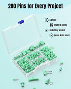 Uniclife 200 Pcs Thumb Tacks for Wall, Green Push Pins for Bulletin Board & Cork Board, Decorative Push Pins, Cute Thumbtacks Hooks Set for Pictures, Photos, Art & Decor, 5 Styles