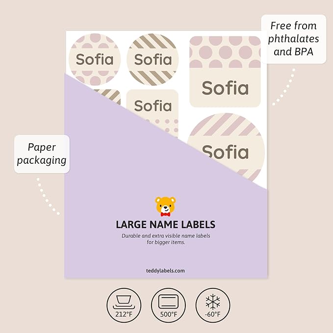 Large Name Labels for Kids (33) - Custom Stickers for Daycare and School Supplies - Durable, Waterproof Stickers for Water Bottles, Lunch Boxes, and More with Unique Designs - Pattern 1