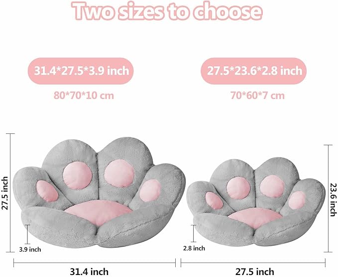 Ditucu Cat Paw Cushion Kawaii Chair Cushions 27.5 x 23.6 inch Cute Stuff Seat Pad Comfy Lazy Sofa Office Floor Pillow for Gaming Chairs Room Decor Grey