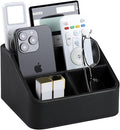 MEIBOOCH Remote Control Holder, PU Leather Small Desk Organizer with 4 Compartments, Nightstand Organizer Desk Caddy for Remote, Notepad, Phone, Glasses, and Accessories (Black)