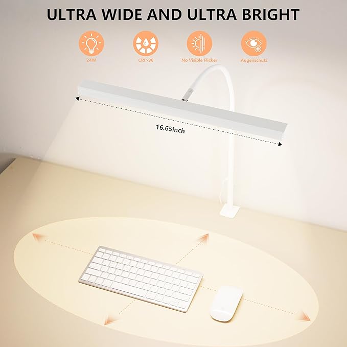 FAPEMIH LED Desk Lamp for Office Home, Adjustable Flexible Eye-Caring Desk Light with,5 Modes 10 Brightness Adjustment, USB Adapter Desk Lamp with Clamp-T-W