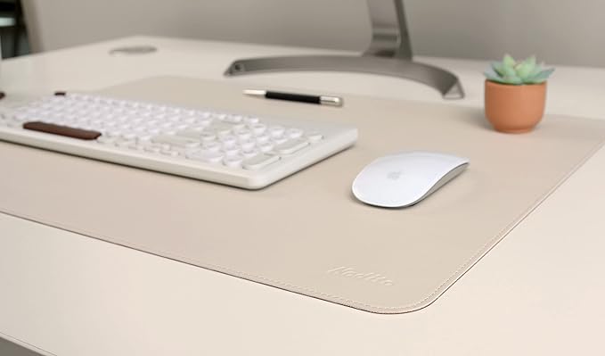 NODITO Dual-Sided Leather Desk Pad,Blotter for Laptop Computer,Mouse Pad,Writing,Drawing,Arts and Craft Mat (17"x35", Beige/Brown)