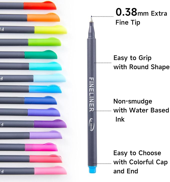 Shuttle Art Fineliner Pens, 100 Colors 0.38mm Fineliner Color Pen Set Fine Line Drawing Pen Fine Point Markers Perfect for Adult Coloring Books Drawing and Journal Art Projects