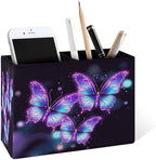 Famame Flying Butterflies Purple Pencil Holder for Desk, Leather Desktop Container Pen Cup Storage Study Table Pen Organizer Makeup Brush Holder for Classroom Office Home