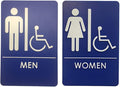 USA Made - Men's and Women's Restroom Signs ADA-Compliant Bathroom Door Signs for Offices, Businesses, and Restaurants, Black, Blue, Grey and Taupe/Tan Colors (Blue Handicap)