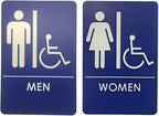 USA Made - Men's and Women's Restroom Signs ADA-Compliant Bathroom Door Signs for Offices, Businesses, and Restaurants, Black, Blue, Grey and Taupe/Tan Colors (Blue Handicap)