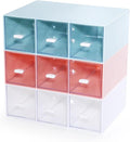 OSteed Desktop Drawers, Desk Organizer with 9 Drawers, Stackable Plastic Storage Box for Home Collection, Cosmetics, Jewelry, Office Supplies (3 Tiers, Mixed Colors)