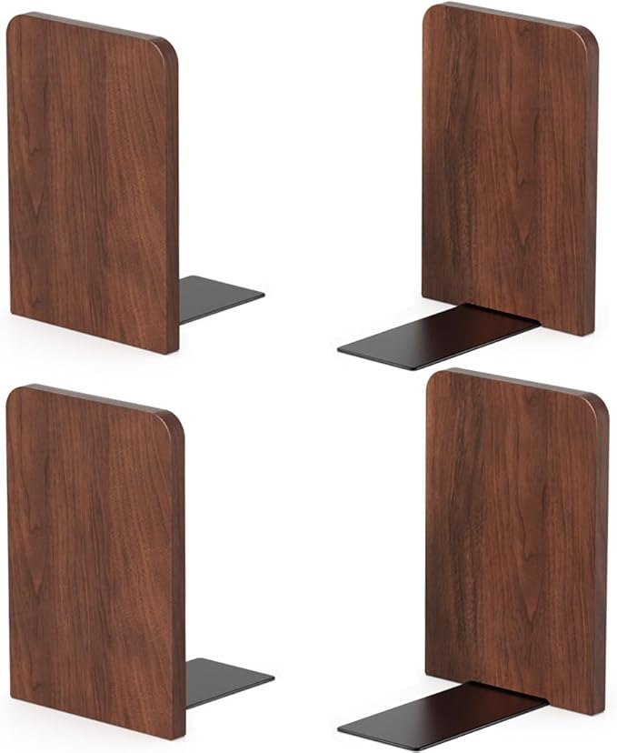 Book Ends, 2 Pair Bookends, Heavy Duty Wooden Bookend Support for Books and Movies (2, Square bookends)