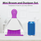 NACENA Mini Dustpan and Brush Set 2 Pack, Small Broom and Dustpan Set Dust Pan and Mini Hand Broom Dustpan and Broom Combo Compact for Home Table Keyboards Sofa Kitchen, Purple