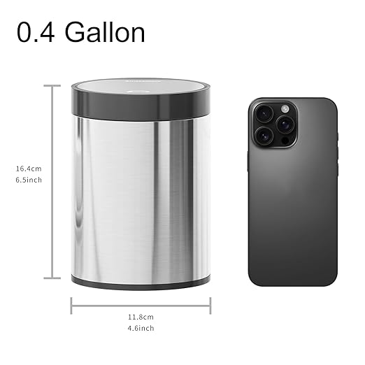 SolaceCove Mini Trash Can for Desk 0.4 Gallon,1.5L Stainless Steel mini Desk Trash can with Lid,Tiny Trash Can for Desk with 1 Roll Bags for Office, Home, Car,(Brushed Gray)