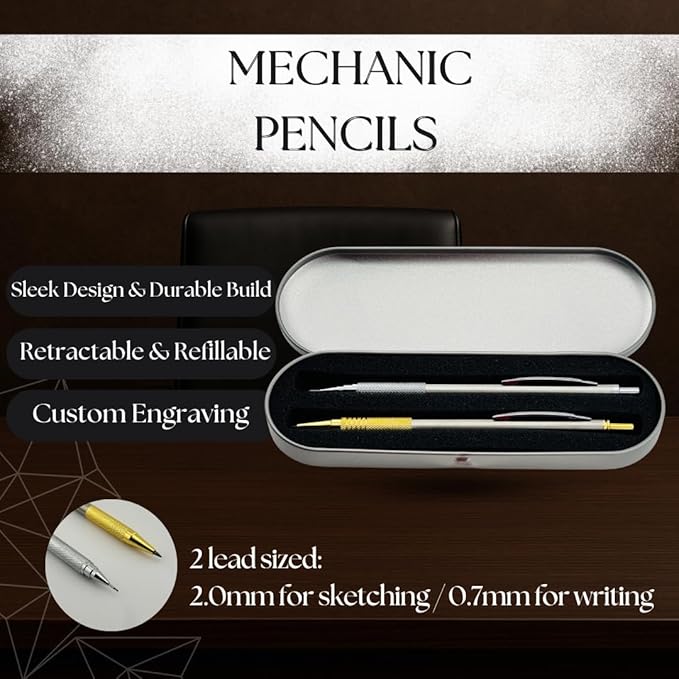 ELMA VADA STUDIO Custom Engraved Mechanical Pencil Set – Personalized 0.7mm & 2.0mm Refillable Drafting Tools – Gift for Architects, Engineers, Students, Designers, Graduation (Pencils Set Engraved)
