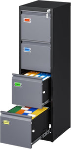 PEUKC 4 Drawer File Cabinet, Vertical Filing Cabinets with Lock, Metal File Cabinets for Home Office, Anti-Tip 4 Storage Drawers for Letter/Legal/A4/F4 Size (Assemble Required, Black)