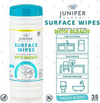 Juniper CLEAN 12 Pack Surface Cleaning Wipes with Bleach, All-Purpose Cleaner for Bathroom, Kitchen, Office, 420 Count Canister, 7.5" x 7" Sheet, Fresh Scent, Lint Free & Durable