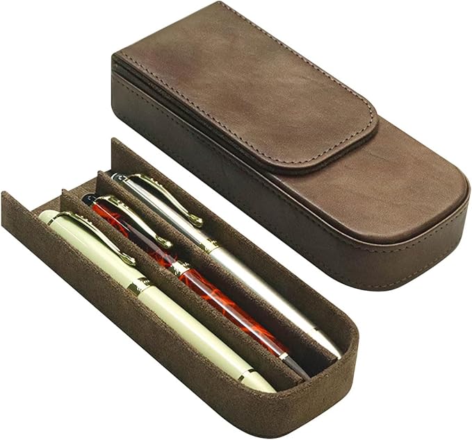 MIVLXLX Leather Triple Pen Case Pencil Pouch Holder for Three Fountain Ballpoint Rollerball Pens and Pencils Gift Choice for Man/Woman/Office (gray)
