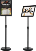 VAIIGO 8.5 x 11 Inch Adjustable Pedestal Sign Poster Stand, Heavy Duty Floor Standing Sign Stand Aluminum Snap Open Display Frame for Vertical and Horizontal View Sign Displayed(Black)